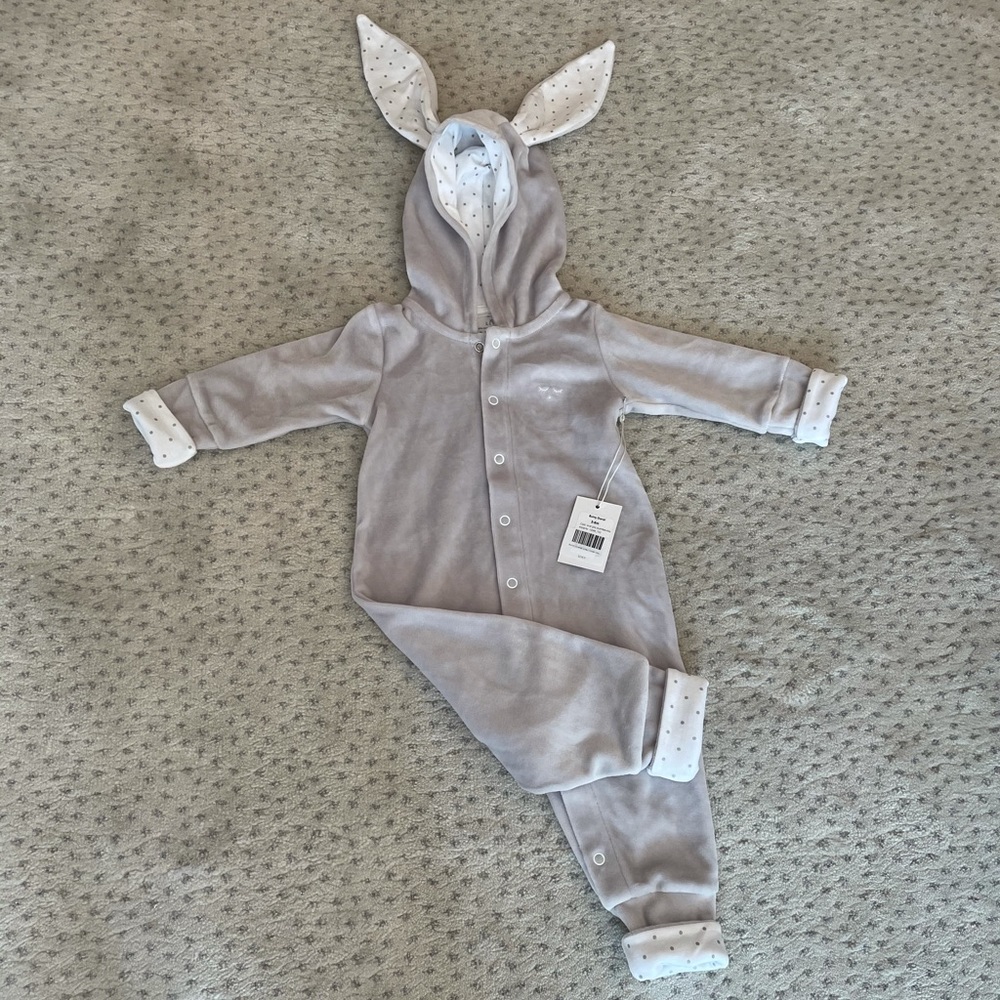 LIVLY 3-6m gray velvet bunny onesie NEW w TAGS
